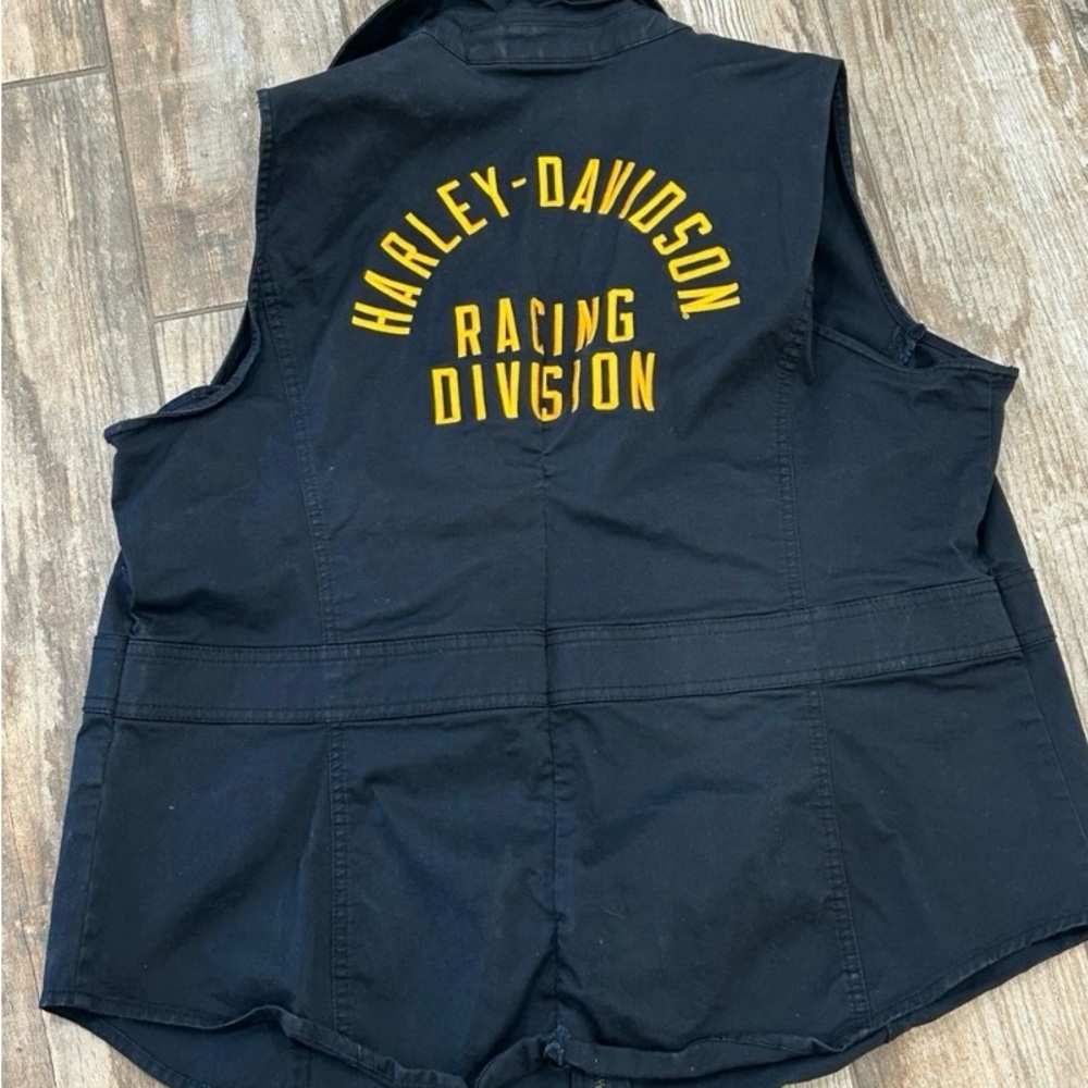 Women’s Harley Davidson Garage Style Racing Division Vest Black and Gold